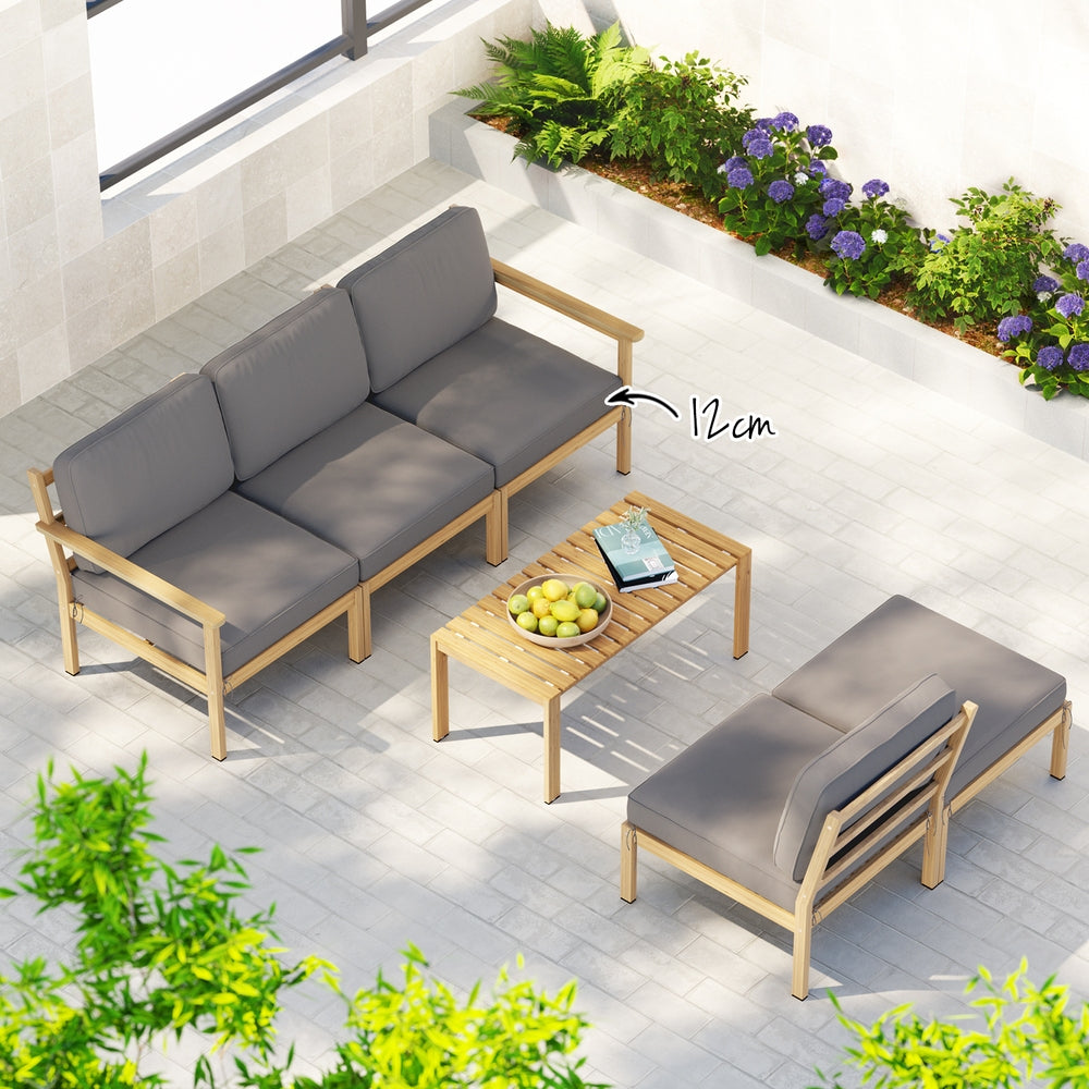 Outdoor Sofas & Lounge Sets: Gardeon 5-Seater Outdoor Sofa Set Wooden Lounge Setting 6PCS
