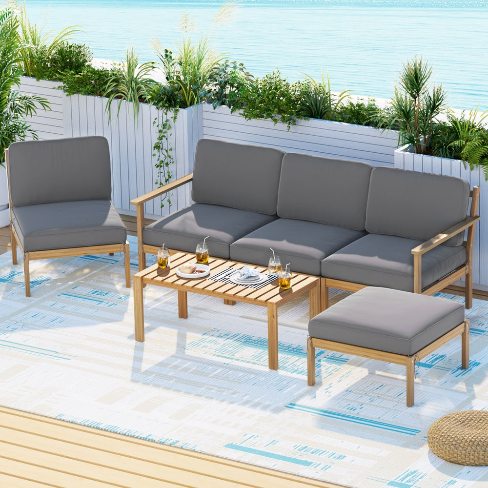 Outdoor Sofas & Lounge Sets: Gardeon 5-Seater Outdoor Sofa Set Wooden Lounge Setting 6PCS