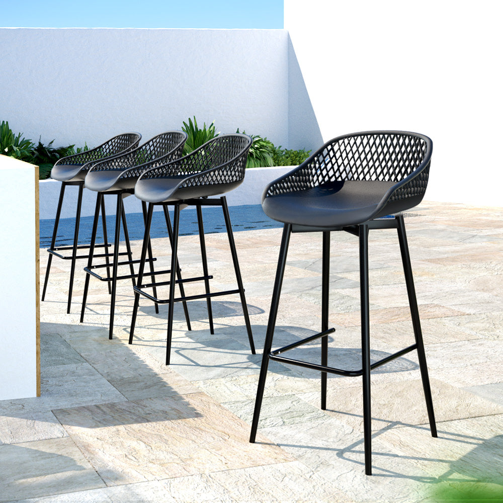 Outdoor Chairs: Gardeon 4x Outdoor Bar Stools Plastic Black