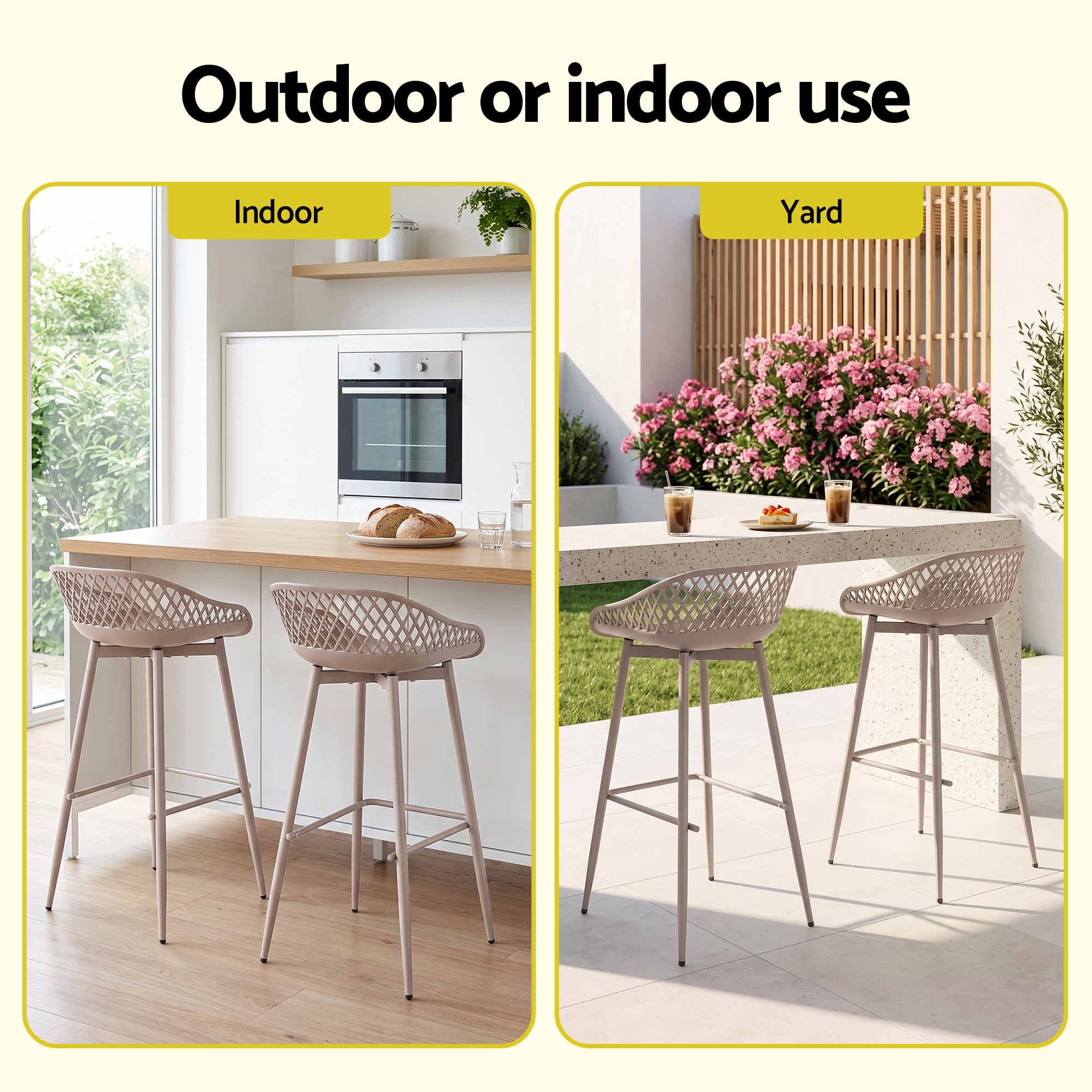 Gardeon 2PC Outdoor Bar Stools Plastic Metal Dining Chair Patio Furniture Coffee