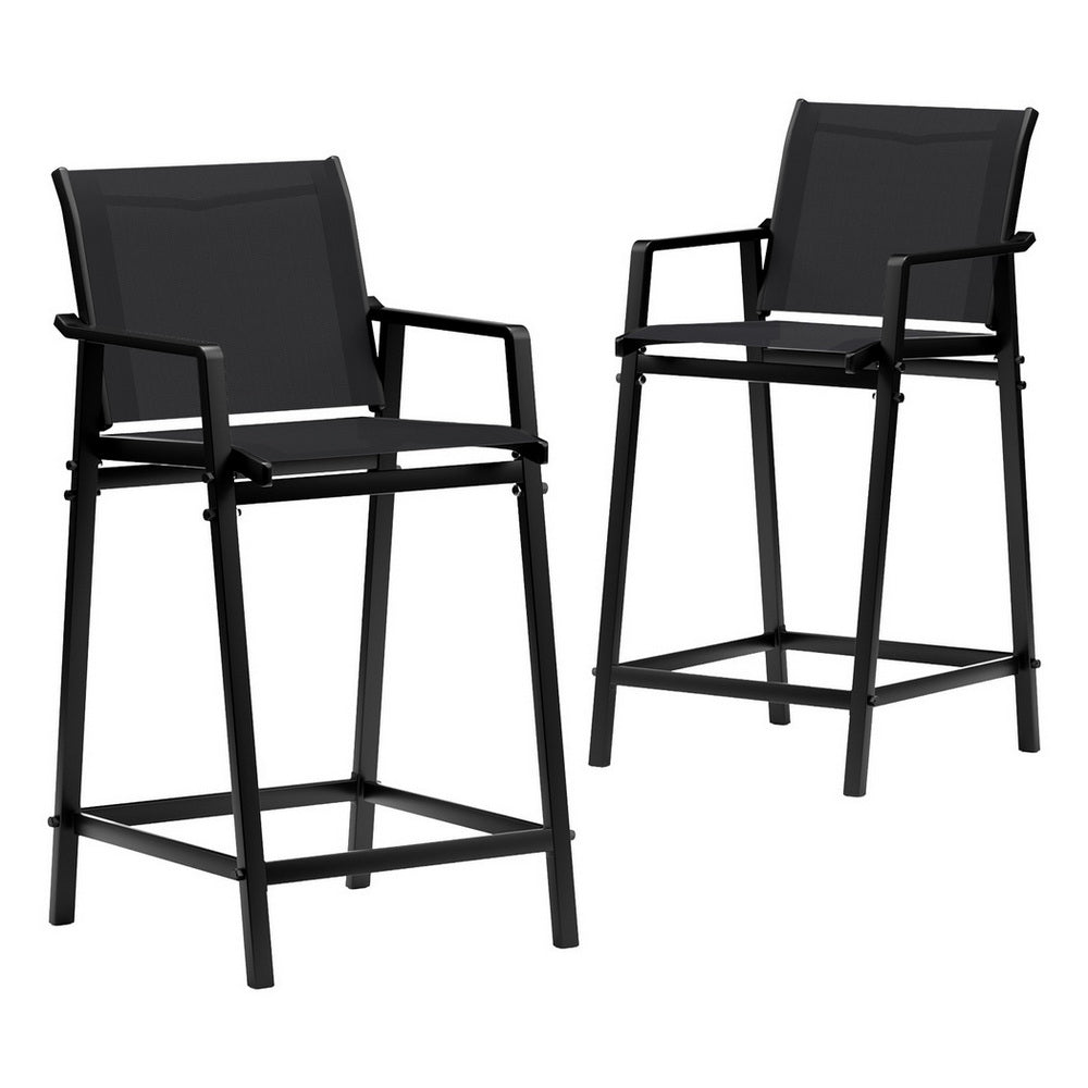 Outdoor Chairs: Gardeon 2PC Outdoor Bar Stools Steel Dining Chairs Patio Furniture Garden Black