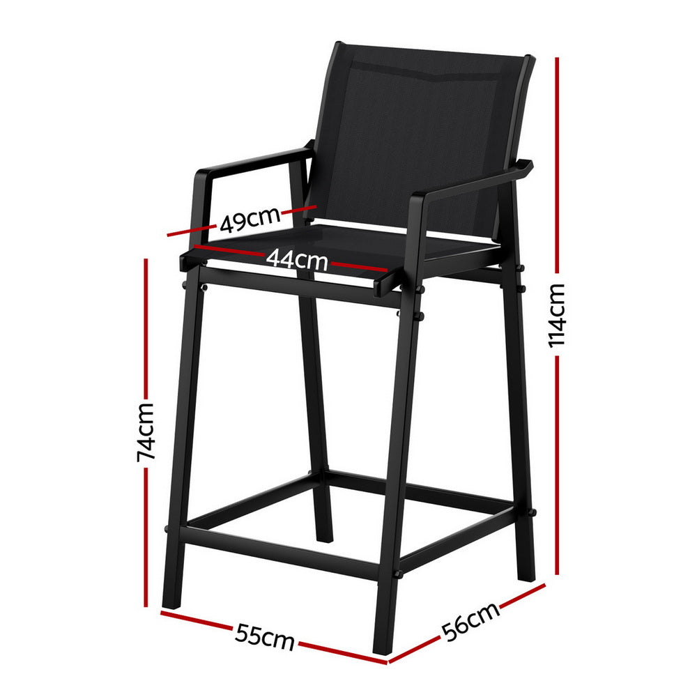 Outdoor Chairs: Gardeon 2PC Outdoor Bar Stools Steel Dining Chairs Patio Furniture Garden Black