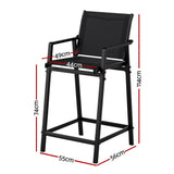 Gardeon 2PC Outdoor Bar Stools Steel Dining Chairs Patio Furniture Garden Black