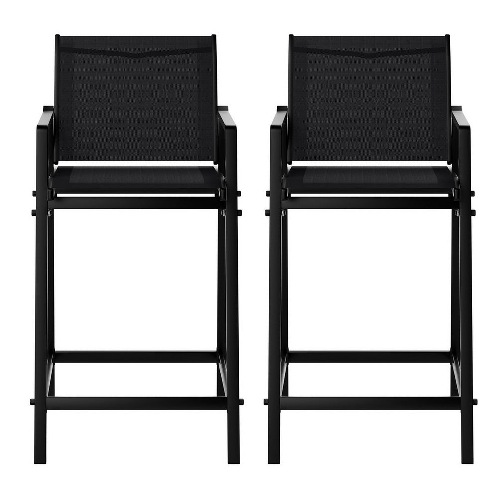 Outdoor Chairs: Gardeon 2PC Outdoor Bar Stools Steel Dining Chairs Patio Furniture Garden Black