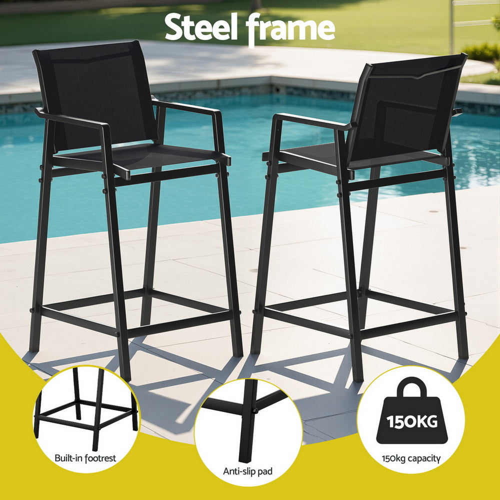 Outdoor Chairs: Gardeon 2PC Outdoor Bar Stools Steel Dining Chairs Patio Furniture Garden Black