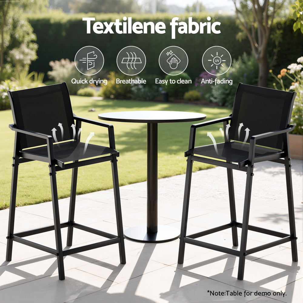 Outdoor Chairs: Gardeon 2PC Outdoor Bar Stools Steel Dining Chairs Patio Furniture Garden Black