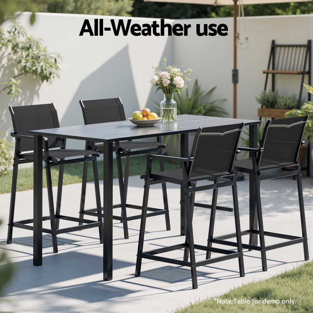 Outdoor Chairs: Gardeon 2PC Outdoor Bar Stools Steel Dining Chairs Patio Furniture Garden Black