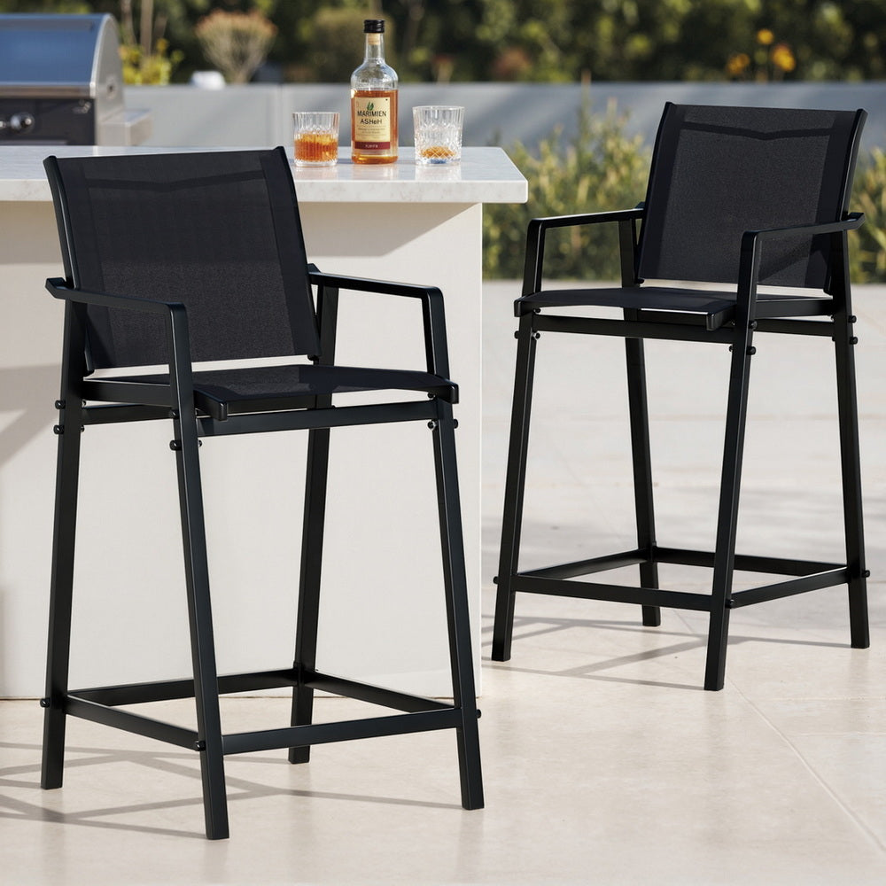 Outdoor Chairs: Gardeon 2PC Outdoor Bar Stools Steel Dining Chairs Patio Furniture Garden Black