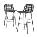 Table & Bar Stools: Gardeon 2x Outdoor Bar Stools Rattan Black