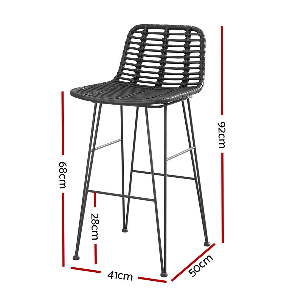 Table & Bar Stools: Gardeon 2x Outdoor Bar Stools Rattan Black