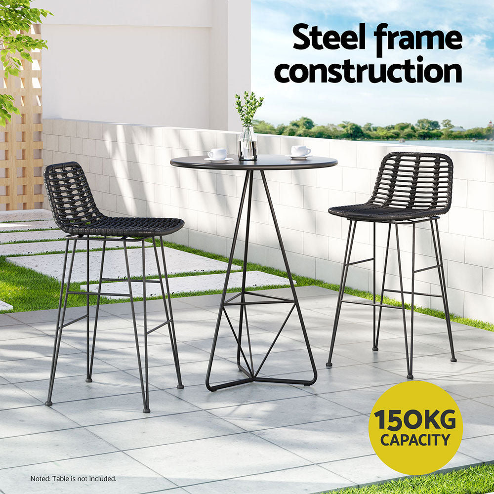 Table & Bar Stools: Gardeon 2x Outdoor Bar Stools Rattan Black