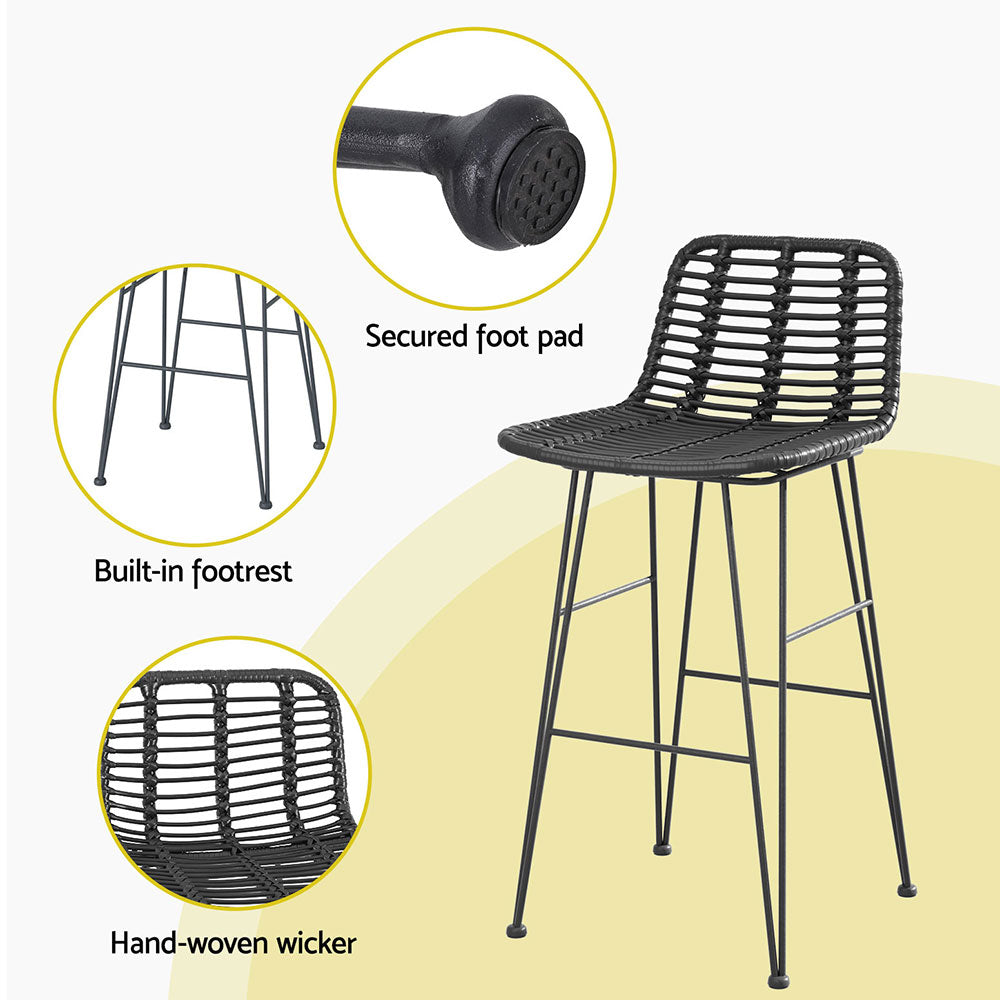 Table & Bar Stools: Gardeon 2x Outdoor Bar Stools Rattan Black