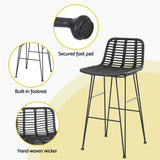 Table & Bar Stools: Gardeon 2x Outdoor Bar Stools Rattan Black