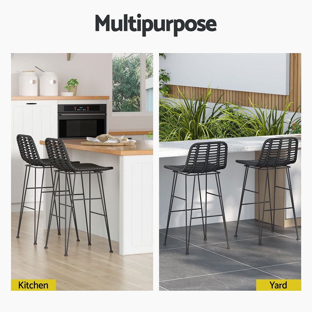 Table & Bar Stools: Gardeon 2x Outdoor Bar Stools Rattan Black
