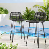 Table & Bar Stools: Gardeon 2x Outdoor Bar Stools Rattan Black