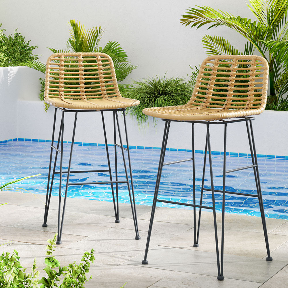 Outdoor Chairs: Gardeon 2x Outdoor Bar Stools Rattan Nature