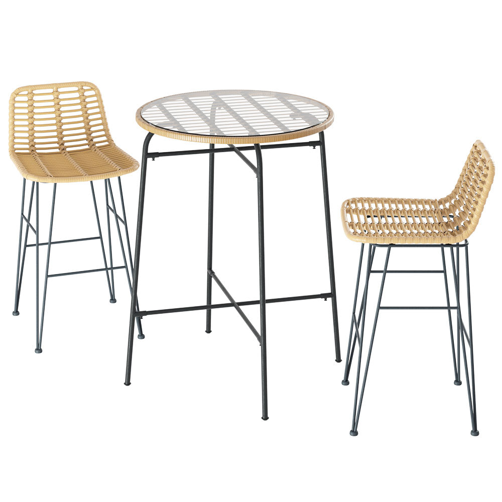 Outdoor Chairs: Gardeon 3-Piece Outdoor Bar Set Wicker Table Chairs Patio Bistro