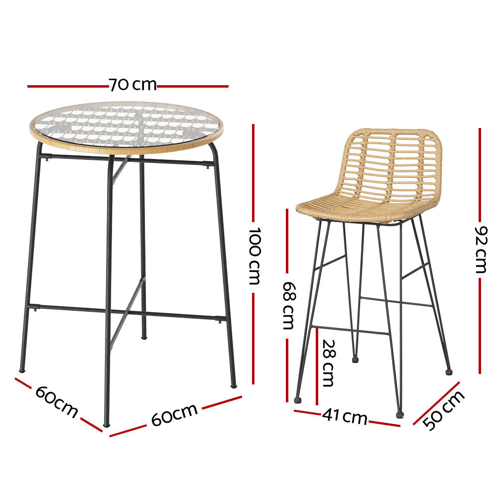 Outdoor Chairs: Gardeon 3-Piece Outdoor Bar Set Wicker Table Chairs Patio Bistro