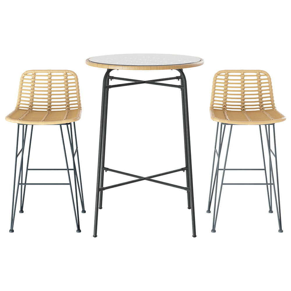 Outdoor Chairs: Gardeon 3-Piece Outdoor Bar Set Wicker Table Chairs Patio Bistro