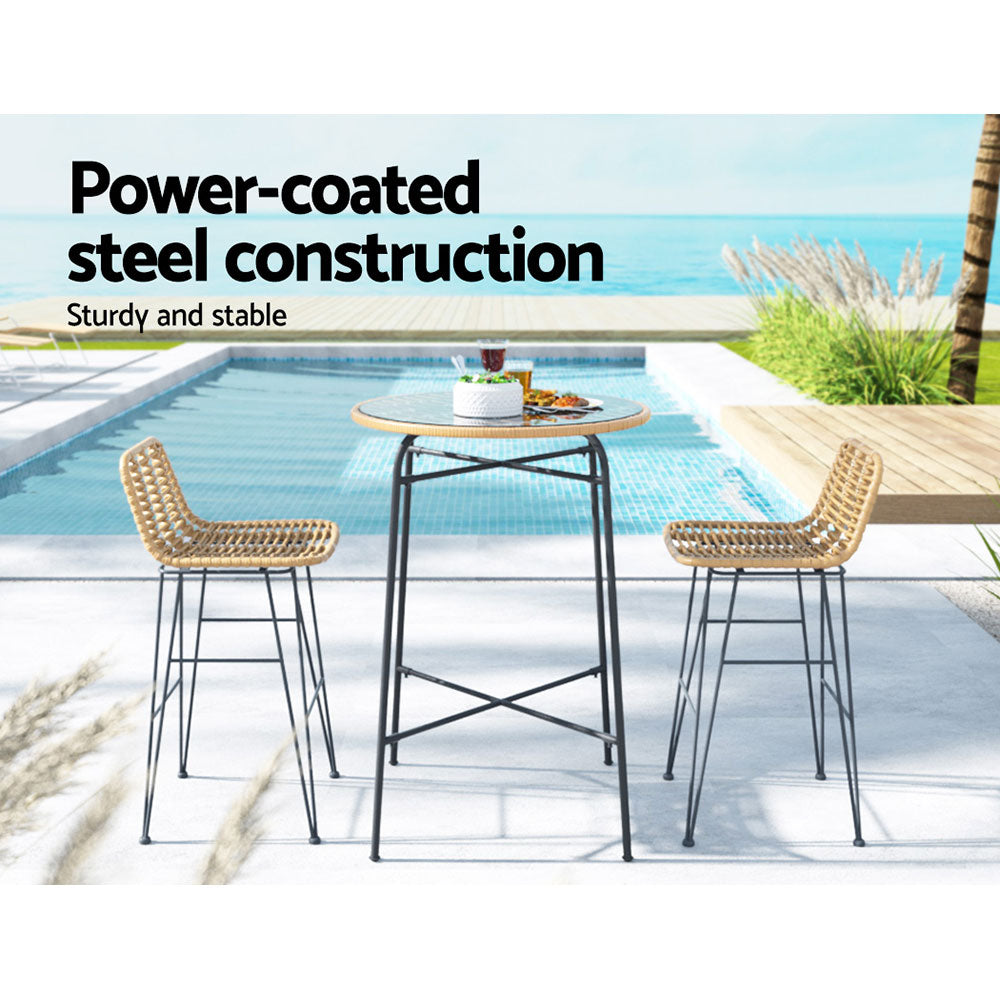 Outdoor Chairs: Gardeon 3-Piece Outdoor Bar Set Wicker Table Chairs Patio Bistro