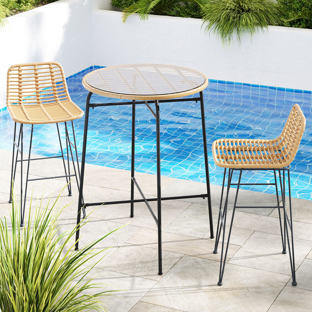 Outdoor Chairs: Gardeon 3-Piece Outdoor Bar Set Wicker Table Chairs Patio Bistro