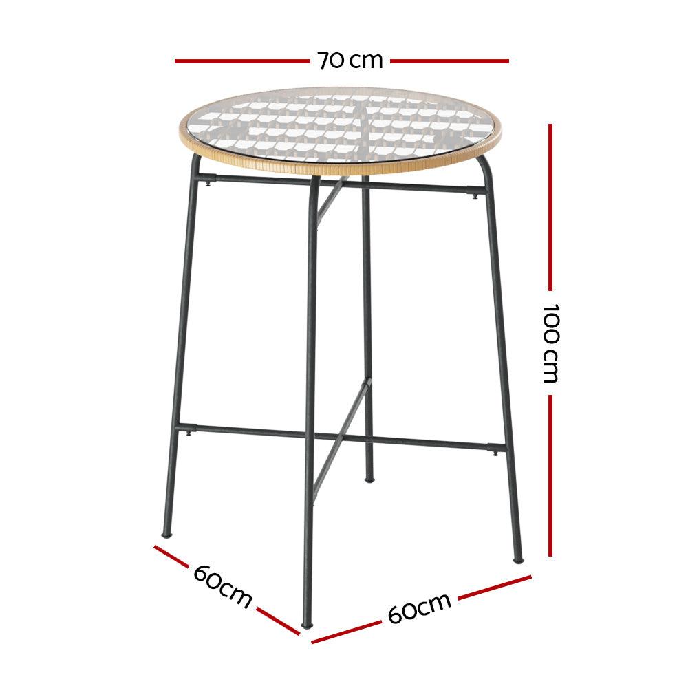 Outdoor Chairs: Gardeon Outdoor Bar Table Wicker Dining Bistro Patio Balcony Glass Table Steel