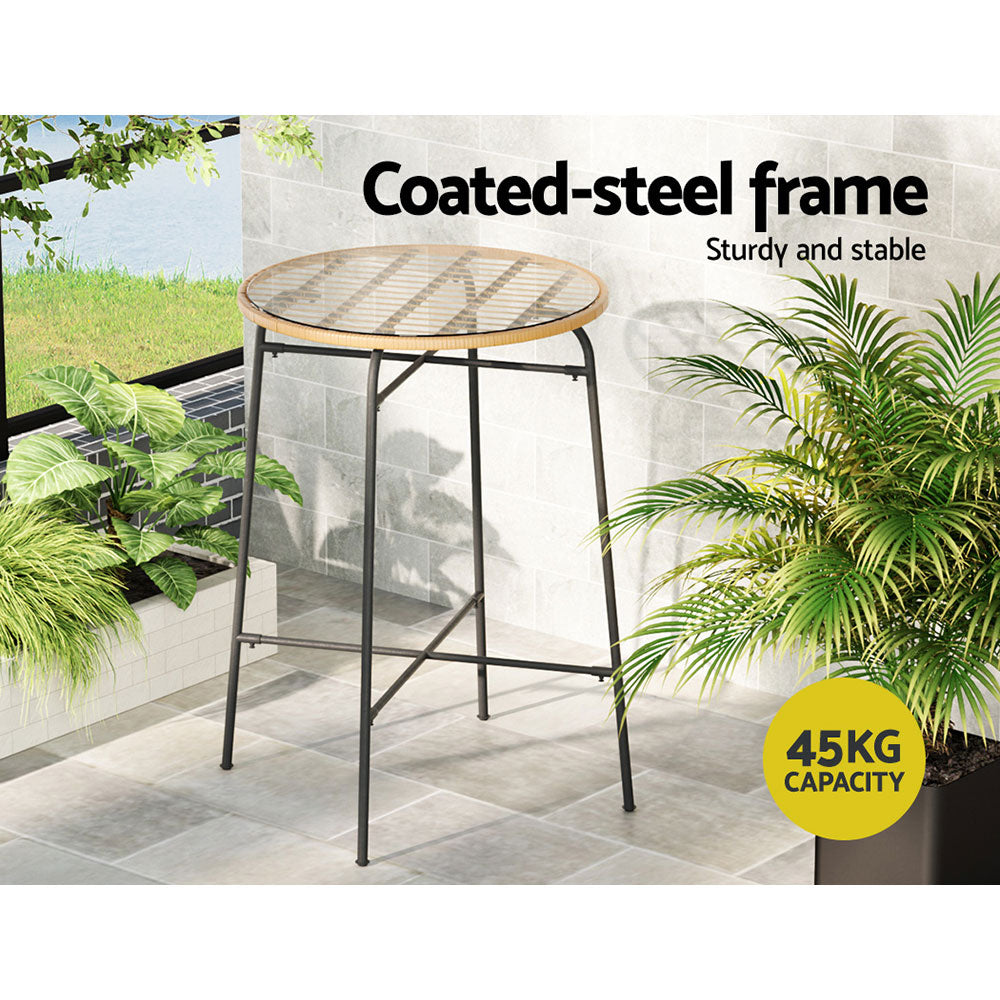 Outdoor Chairs: Gardeon Outdoor Bar Table Wicker Dining Bistro Patio Balcony Glass Table Steel