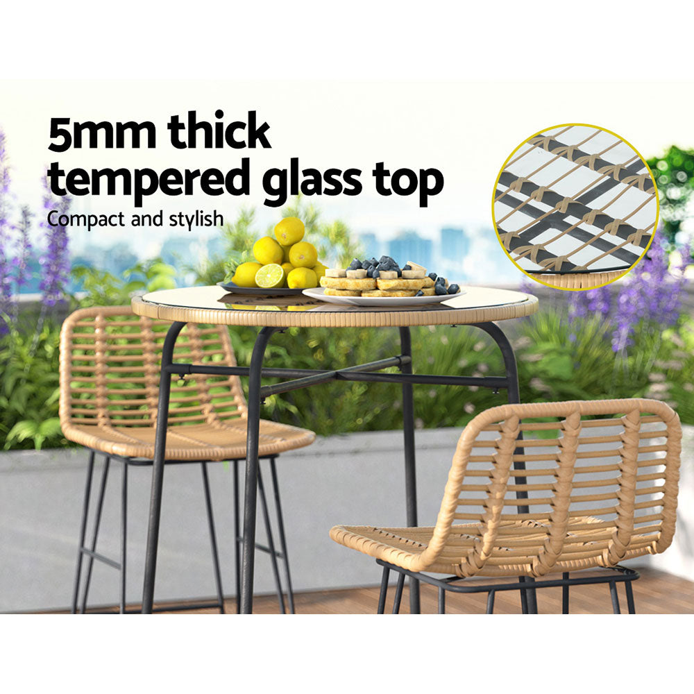 Outdoor Chairs: Gardeon Outdoor Bar Table Wicker Dining Bistro Patio Balcony Glass Table Steel
