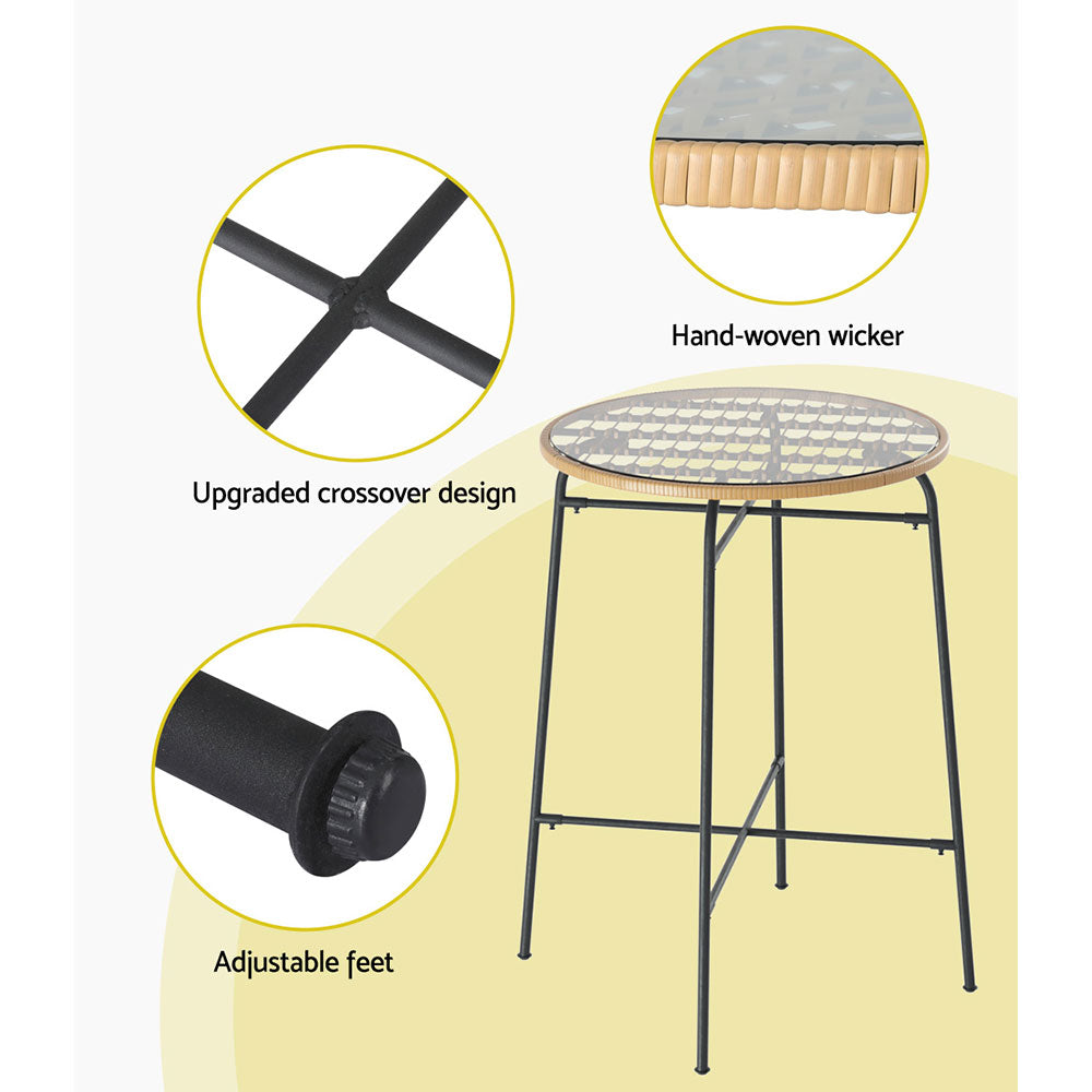 Outdoor Chairs: Gardeon Outdoor Bar Table Wicker Dining Bistro Patio Balcony Glass Table Steel