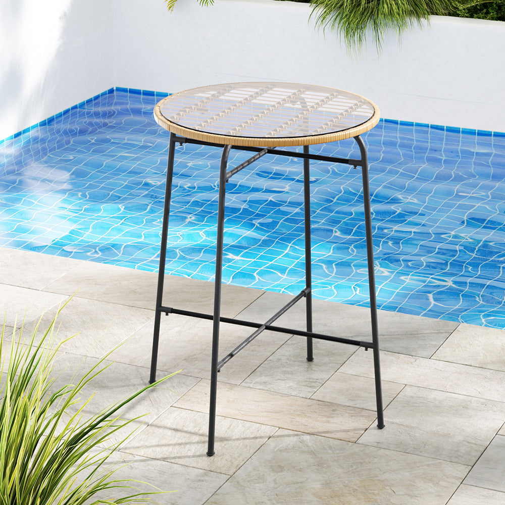 Outdoor Chairs: Gardeon Outdoor Bar Table Wicker Dining Bistro Patio Balcony Glass Table Steel