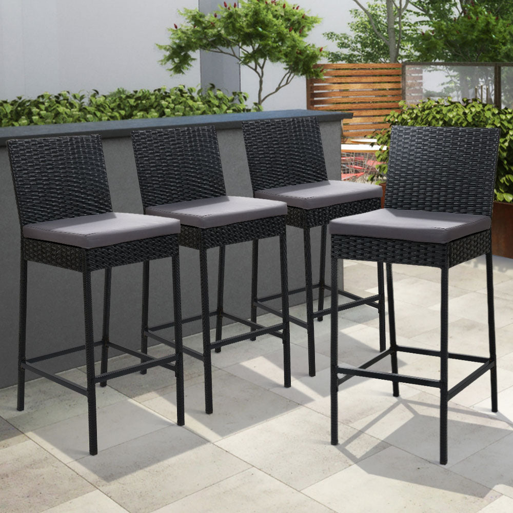 Outdoor Chairs: Gardeon 4-Piece Outdoor Bar Stools Dining Chair Bar Stools Rattan Furniture