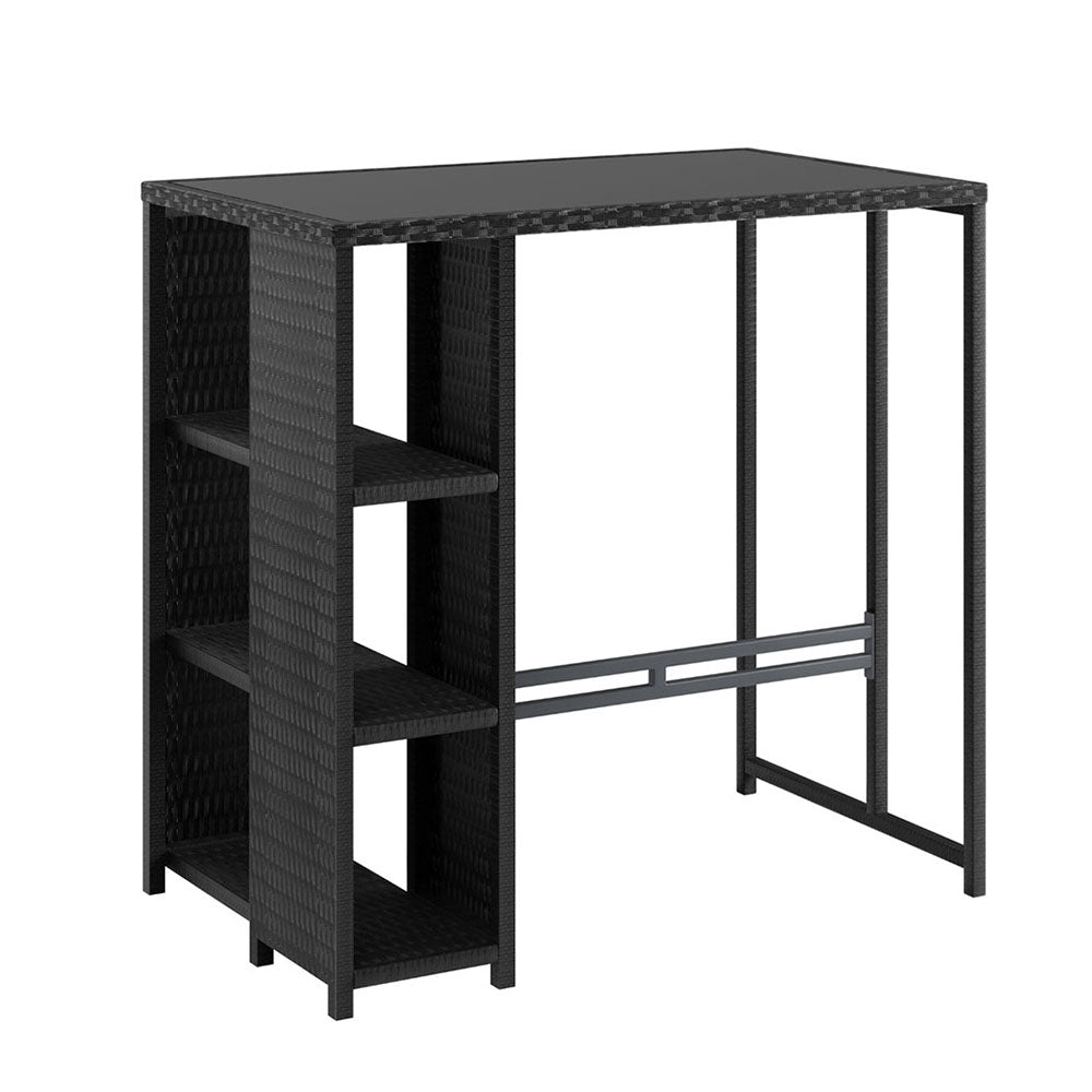 Table & Bar Stools: Gardeon Outdoor Bar Table Wicker Dining Bistro Glass Desk Steel Patio Furniture Black