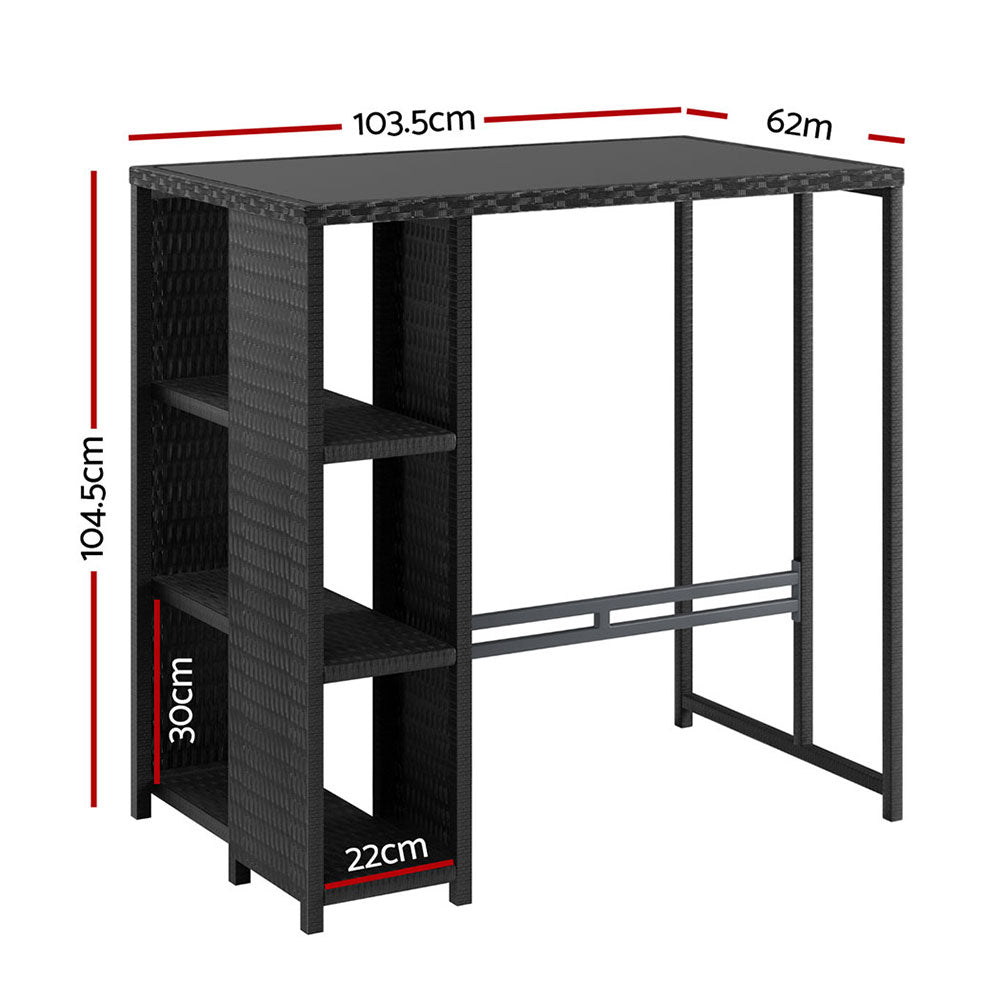 Table & Bar Stools: Gardeon Outdoor Bar Table Wicker Dining Bistro Glass Desk Steel Patio Furniture Black