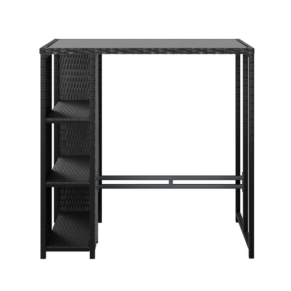 Table & Bar Stools: Gardeon Outdoor Bar Table Wicker Dining Bistro Glass Desk Steel Patio Furniture Black