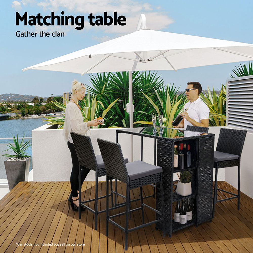Table & Bar Stools: Gardeon Outdoor Bar Table Wicker Dining Bistro Glass Desk Steel Patio Furniture Black