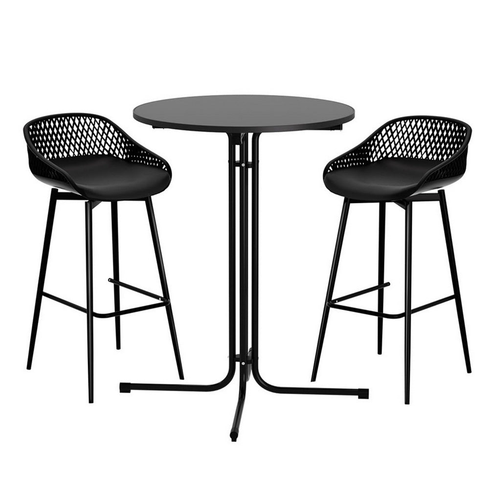 Outdoor Dining Sets: Gardeon 3PC Outdoor Bar Set Stools Dining Chairs Table Patio Furniture Bistro Set Black