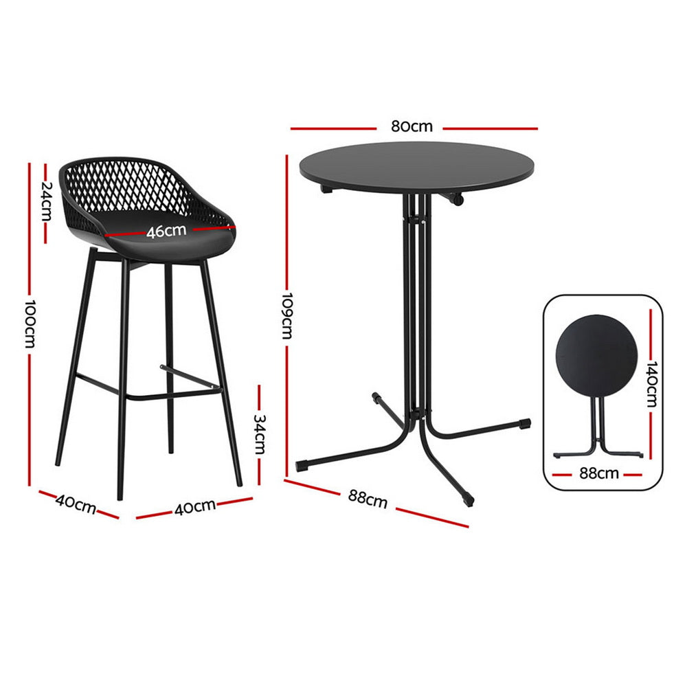 Outdoor Dining Sets: Gardeon 3PC Outdoor Bar Set Stools Dining Chairs Table Patio Furniture Bistro Set Black