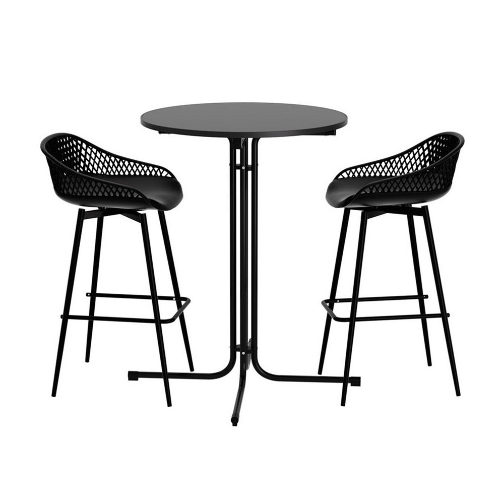 Outdoor Dining Sets: Gardeon 3PC Outdoor Bar Set Stools Dining Chairs Table Patio Furniture Bistro Set Black