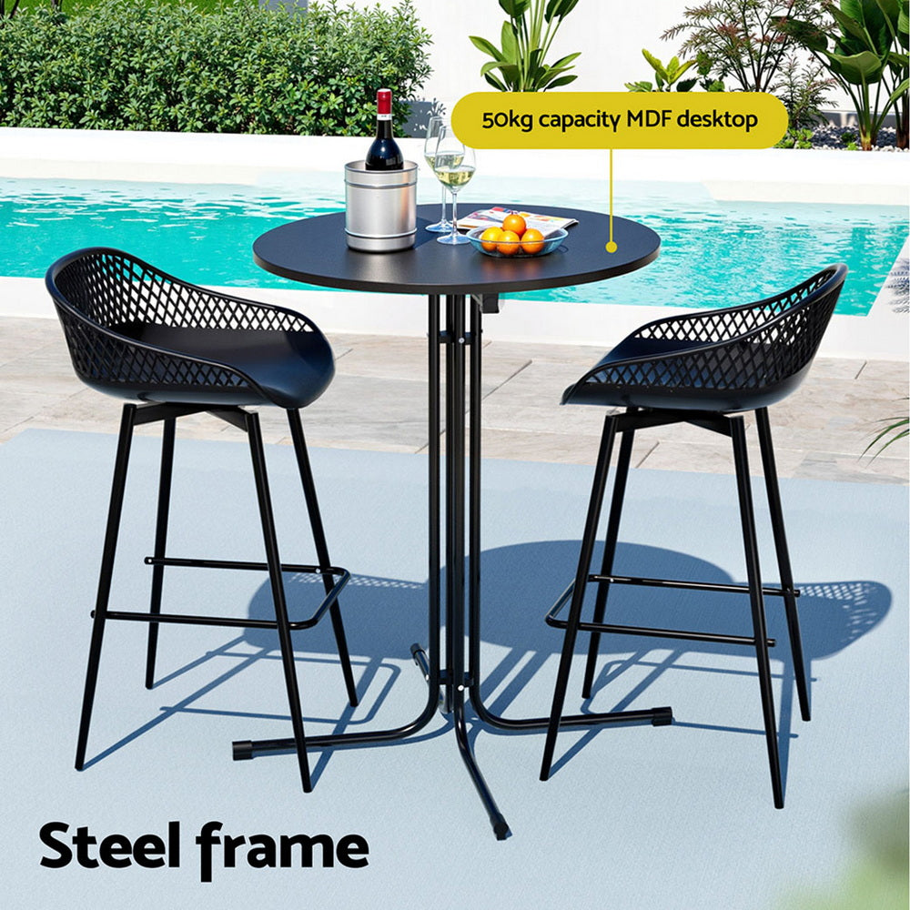 Outdoor Dining Sets: Gardeon 3PC Outdoor Bar Set Stools Dining Chairs Table Patio Furniture Bistro Set Black