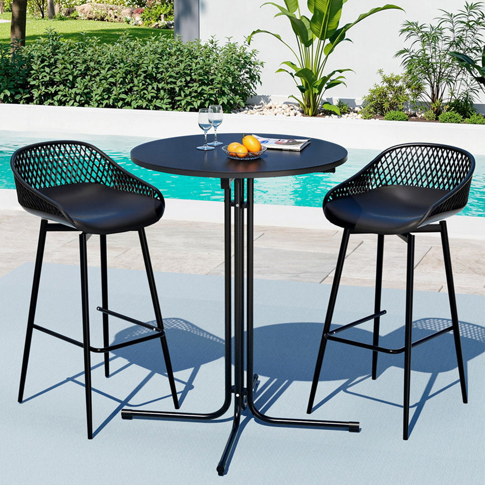 Outdoor Dining Sets: Gardeon 3PC Outdoor Bar Set Stools Dining Chairs Table Patio Furniture Bistro Set Black