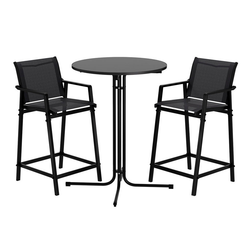 Outdoor Dining Sets: Gardeon 3PC Outdoor Bar Set Stools Dining Chairs Table Patio Furniture Bistro Set Steel Black