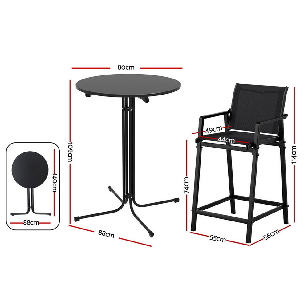Outdoor Dining Sets: Gardeon 3PC Outdoor Bar Set Stools Dining Chairs Table Patio Furniture Bistro Set Steel Black