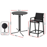 Gardeon 3PC Outdoor Bar Set Stools Dining Chairs Table Patio Furniture Bistro Set Steel Black