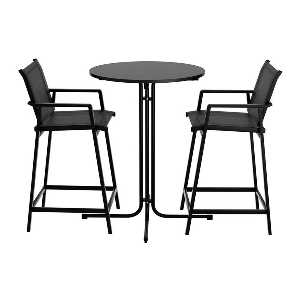 Outdoor Dining Sets: Gardeon 3PC Outdoor Bar Set Stools Dining Chairs Table Patio Furniture Bistro Set Steel Black