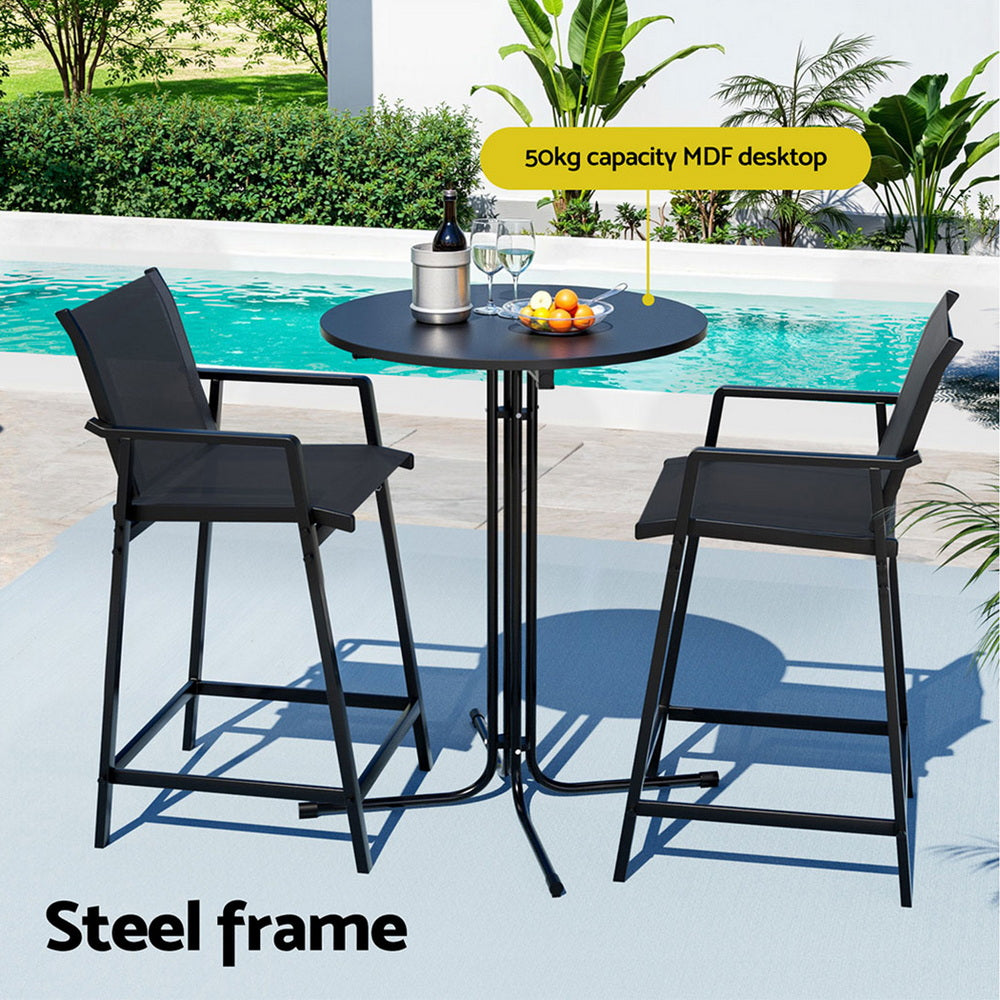 Outdoor Dining Sets: Gardeon 3PC Outdoor Bar Set Stools Dining Chairs Table Patio Furniture Bistro Set Steel Black