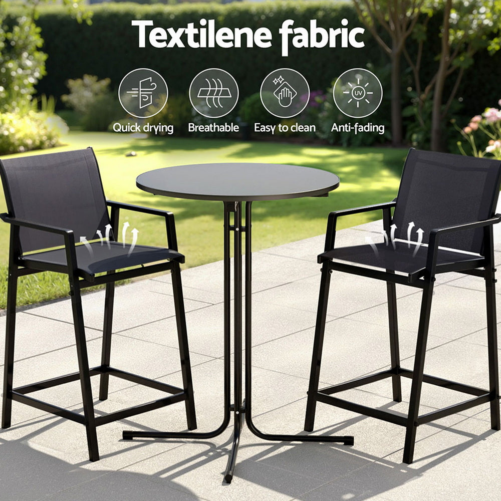 Outdoor Dining Sets: Gardeon 3PC Outdoor Bar Set Stools Dining Chairs Table Patio Furniture Bistro Set Steel Black