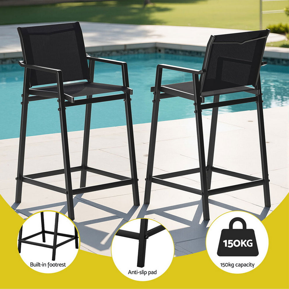 Outdoor Dining Sets: Gardeon 3PC Outdoor Bar Set Stools Dining Chairs Table Patio Furniture Bistro Set Steel Black