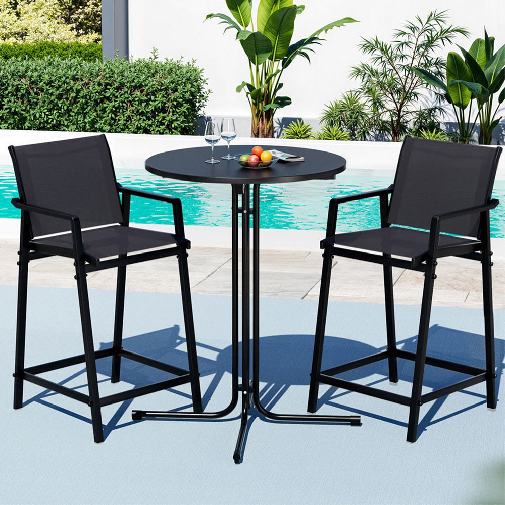 Outdoor Dining Sets: Gardeon 3PC Outdoor Bar Set Stools Dining Chairs Table Patio Furniture Bistro Set Steel Black