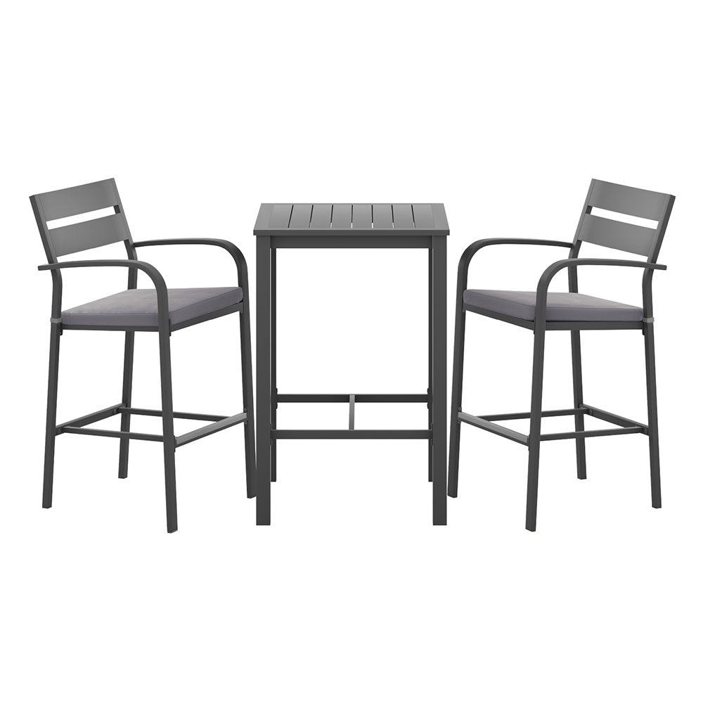 Outdoor Dining Sets: Gardeon 3Pcs Outdoor Bar Set Stools Dining Chairs Table Patio Aluminium Bistro Set Black