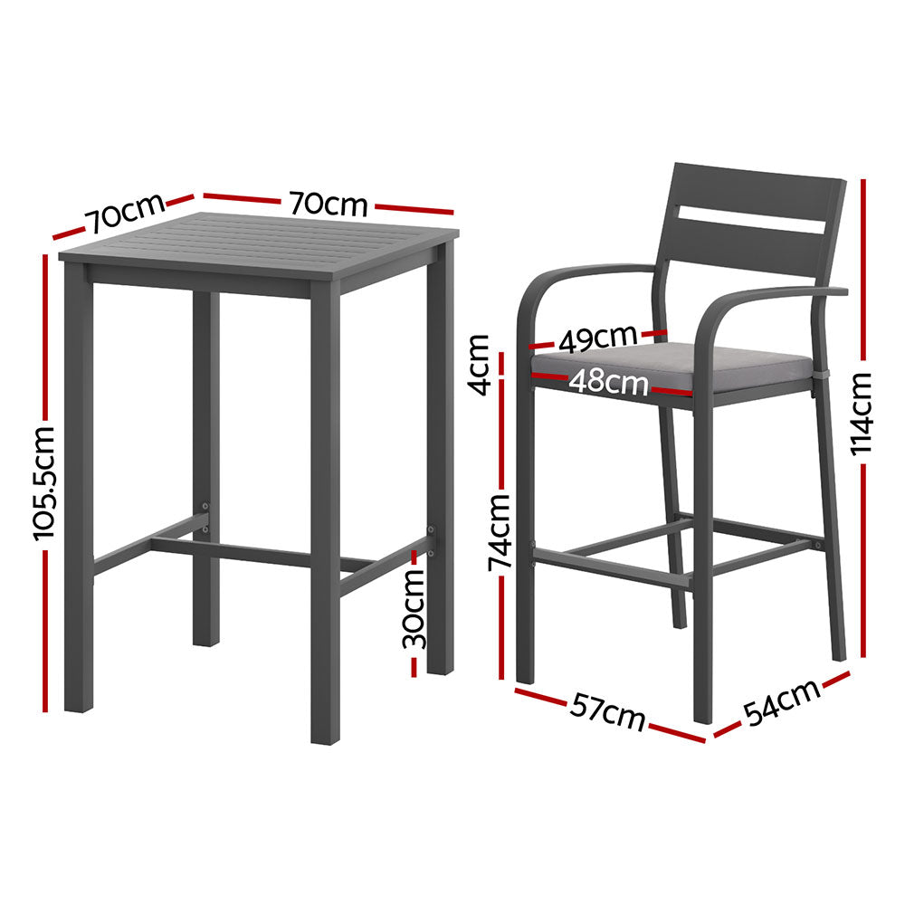 Outdoor Dining Sets: Gardeon 3Pcs Outdoor Bar Set Stools Dining Chairs Table Patio Aluminium Bistro Set Black